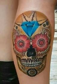 Colorful mexican style enamel with diamonds and flowers tattoo pattern