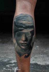 Modello di tatuaggio ritratto di donna misteriosa gambo