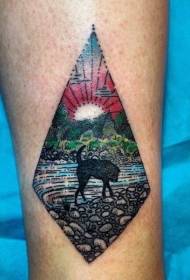 Calf painted geometric and landscape tattoo pattern