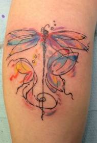 Watercolor patrún tattoo féileacán dragonfly