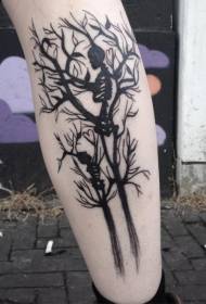 Teľa magické čierne kvitnúce strom so vzorom tetovania rodiny kostry