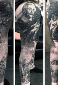 Leg Einstein muotokuva ja astronautin avaruus tatuointikuvio