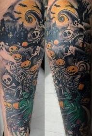 Horror Halloween Pumpkin Ghost Tattoo Pattern