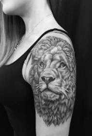 Braccio della ragazza dell'illustrazione del tatuaggio del grande braccio grande sull'immagine nera del tatuaggio del leone