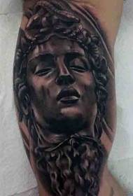 Granda nigra cindro greka portreta statuo tatuaje ŝablono