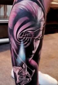 Shank amazing black gray hypnotic woman portrait tattoo pattern