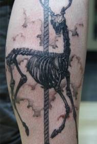 Blauzdos graviravimo stiliaus juodo elnio skeleto tatuiruotės modelis