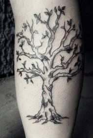 Shank tecknad stil svart blomma träd tatuering mönster