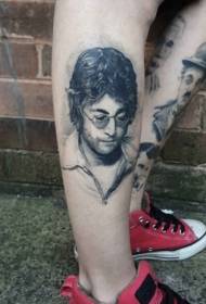 Calf black famous musician portrait tattoo pattern