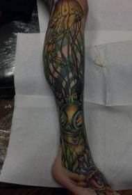Shank rajzfilm színes medúza búvár tetoválás mintával