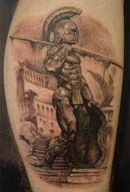 رماد العجل واقعية الأسود القديمة اليونانية المحارب تمثال نمط الوشم