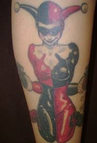 Noga crveni i crni klaun djevojka uzorak tetovaža