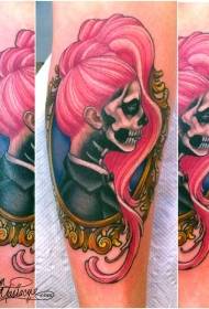 Patrón de tatuaje de niña esqueleto trenzado largo rosa