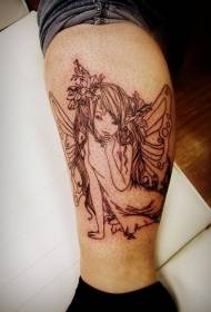 Bela nigra linio bela elfo tatuaje ŝablono