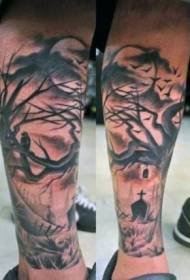 Kalf griezelig zwart demon begraafplaats kraai tattoo patroon