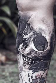 Modello di tatuaggio del cranio nero stile realistico realistico di vitello