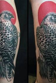 Very beautiful colored eagle and sun tattoo pattern on the calf