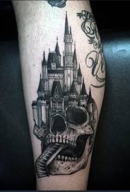 Geweldich swart-wyt midsieusk kastiel mei keal en tatoeaazjetatuerpatroan