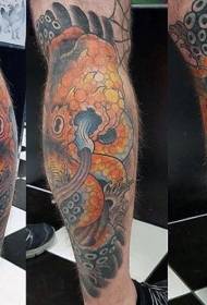 Ŝablono de tatuado de pulpo tre delikata kun kolora bovido