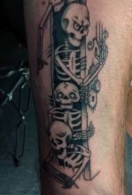 Funny cartoon black and white skull tattoo pattern