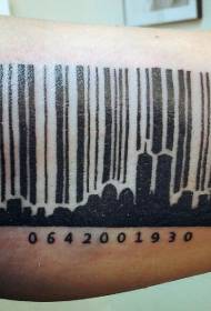 Melnā pilsētas kombinācijas svītru koda tetovējuma modelis