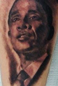 Kalf swartgriisstyl jonge Obama-portret tattoo-patroan