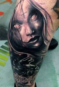 Tele horror style crni misteriozni ženski portret tetovaža uzorak