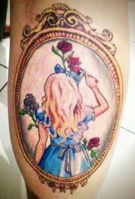 雙腿老派彩色卡通愛麗絲夢遊仙境紋身圖案