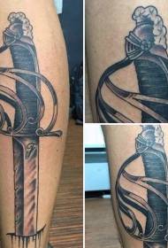 Modello di tatuaggio pugnale divertente linea nera