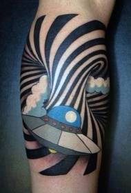 Grappig cartoon vliegende schotel kleur ruimte tattoo patroon