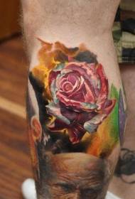 Vasikka realistinen väri ruusu tatuointi malli