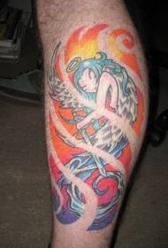Kojų spalvos magiška undinės tatuiruotė