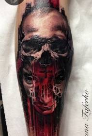 Красочный стиль ужаса кровавый рисунок татуировки демона и черепа