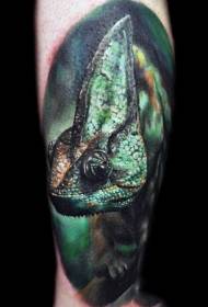 Jasno realističan šareni kameleon uzorak tetovaže na teletu