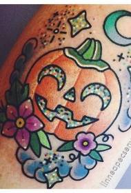 Patró de tatuatge de lluna somrient de carbassa i estrelles