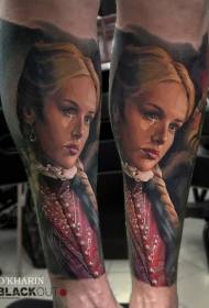 Kalf ou skool rooi rok vrou portret tattoo patroon