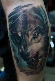 Теленок страшно нарисовал злой рисунок головы волка тату