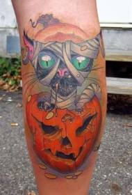 Calf colored halloween cat and pumpkin tattoo pattern