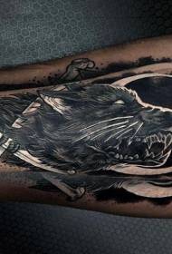 Musta salaperäinen paha hirviö susi-varren tatuointikuvio