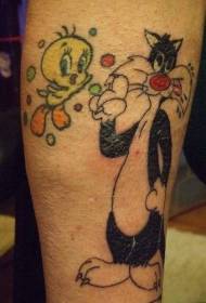 Leg cartoon black cat and duckling tattoo pattern
