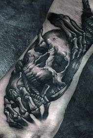 Standos graviūros stiliaus juodos kaukolės ir rankos tatuiruotės modelis