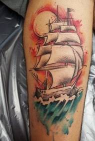 Benmalet båd i havet tatoveringsmønster