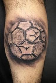 Modello di tatuaggio a sfera danneggiata in bianco e nero stile realistico del polpaccio