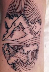 Aina rahisi ya safu nyeusi ya mlima na muundo wa tattoo