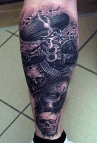 Shank meksikansk stil soldat tatoveringsmønster