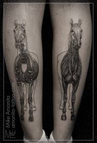 Kalv realistisk stil svart häst skelett muskel tatuering mönster