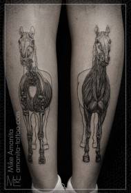 Ndama ya kweli mtindo nyeusi farasi mifupa muundo wa tattoo