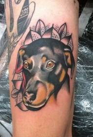 Old school gekleurd puppy portret tattoo patroon