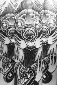 Modello del tatuaggio del serpente di fiamma in bianco e nero di stile dell'illustrazione dello stinco