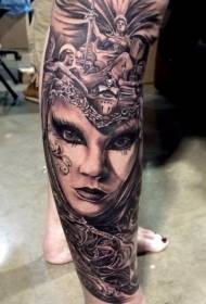 Shank wonderful black and white woman portrait tattoo pattern
